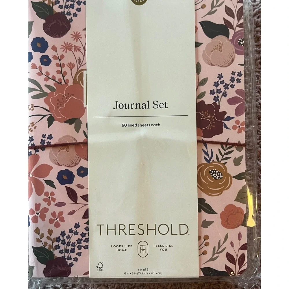 Threshold Floral Journal Set of 3 Lined Notebooks 60 Sheets Each 6x8 Pink Green